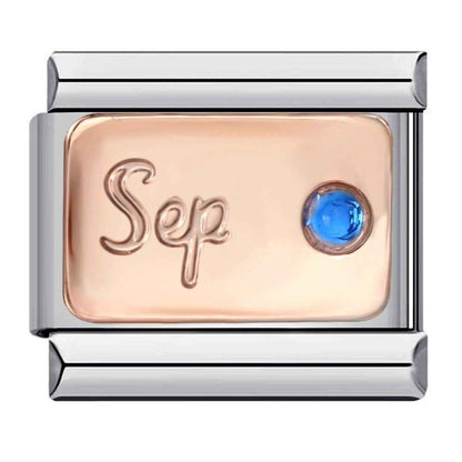 Pami Charms birth stone italian charms birthday link with September engraving and blue gemstone