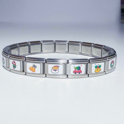 Pami Charms Italian charm bracelet featuring colourful festive designs on silver links