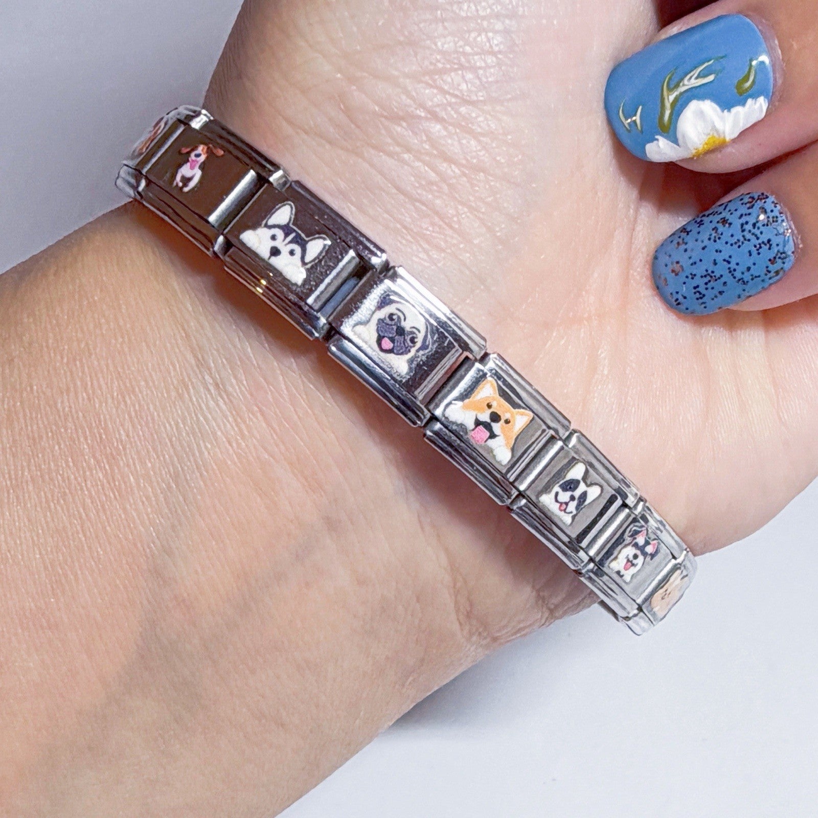 Pami Charms Italian charm bracelet with cute dog designs showcasing vibrant hand-painted details