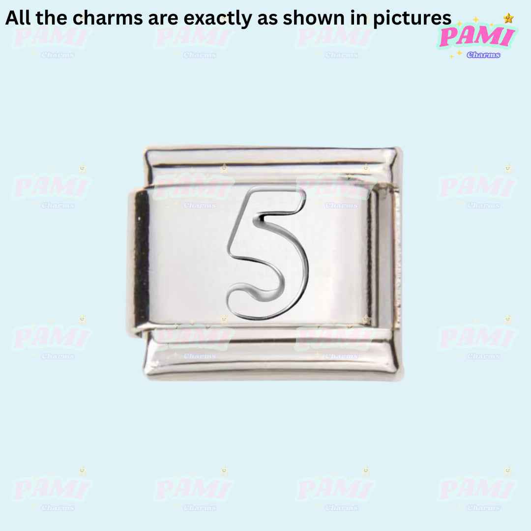 Silver number 5 Italian charms link by Pami Charms for modular bracelet