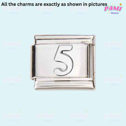 Silver number 5 Italian charms link by Pami Charms for modular bracelet