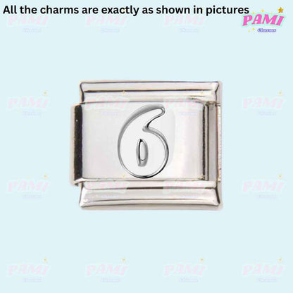 Silver number 6 Italian charms link by Pami Charms for customizable bracelets