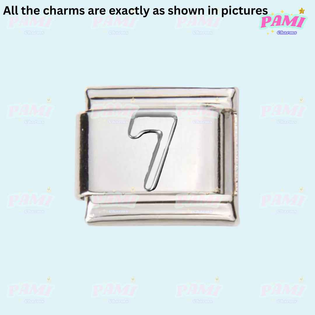 Silver Italian charms with number 7 design from Pami Charms collection