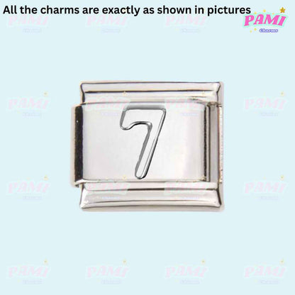 Silver Italian charms with number 7 design from Pami Charms collection