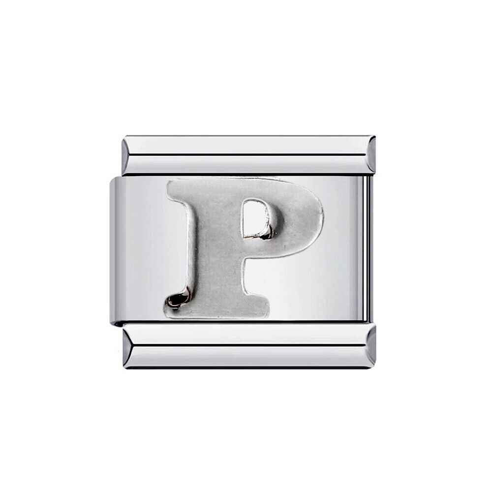 Silver letter P charm from alphabet italian charms collection by Pami Charms