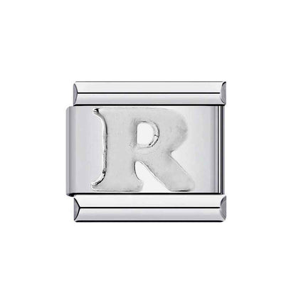 Silver letter R alphabet Italian charms link for customizable charm bracelet by Pami Charms