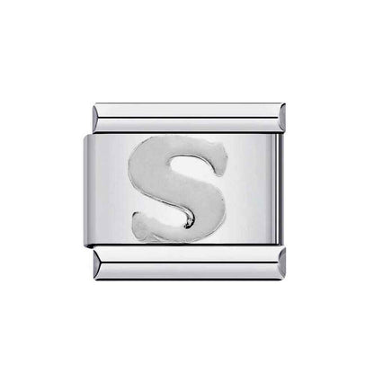 Silver letter S charm from alphabet italian charms by Pami Charms for customizable jewelry