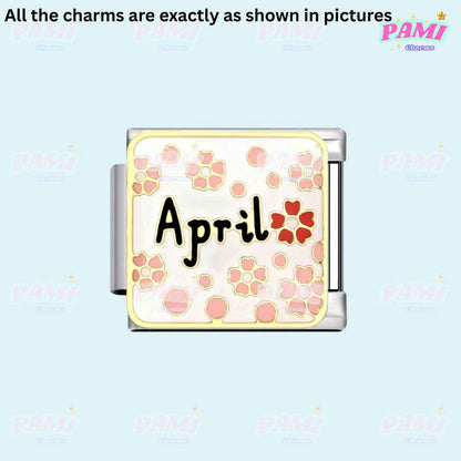 April birth month Italian charm with pink and red floral design by Pami Charms