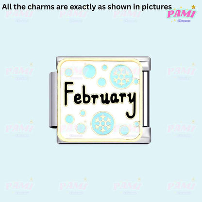 February birth month Italian charms featuring blue snowflake design by Pami Charms
