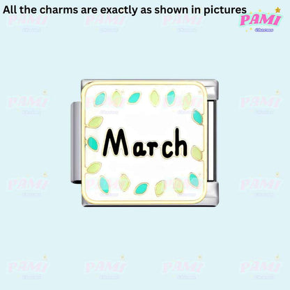 March birth month Italian charms with green and yellow leaf design by Pami Charms