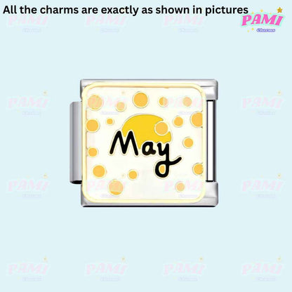 May birth month italian charms with yellow polka dots and silver edges by Pami Charms