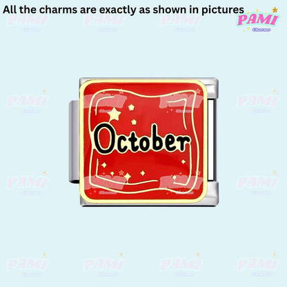 October birth month Italian charms by Pami Charms with red enamel and decorative gold stars