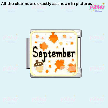 September birth month Italian charms by Pami Charms with autumn leaves and acorn design
