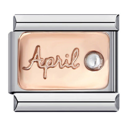 Pami Charms April birthstone italian charms with rose gold plate and clear gemstone detail
