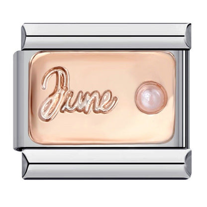 Pami Charms birthstone italian charms June with rose gold detailing and pearl stone