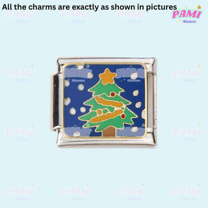 Christmas Italian charms featuring a festive Christmas tree with star and decorations