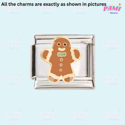Pami Charms festive gingerbread man charm in silver perfect for Christmas Italian charms collection
