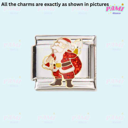 Christmas Italian charms featuring a detailed Santa Claus in red and white festive attire