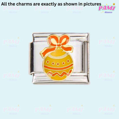 Pami Charms Christmas Italian Charms with festive yellow and orange bauble design