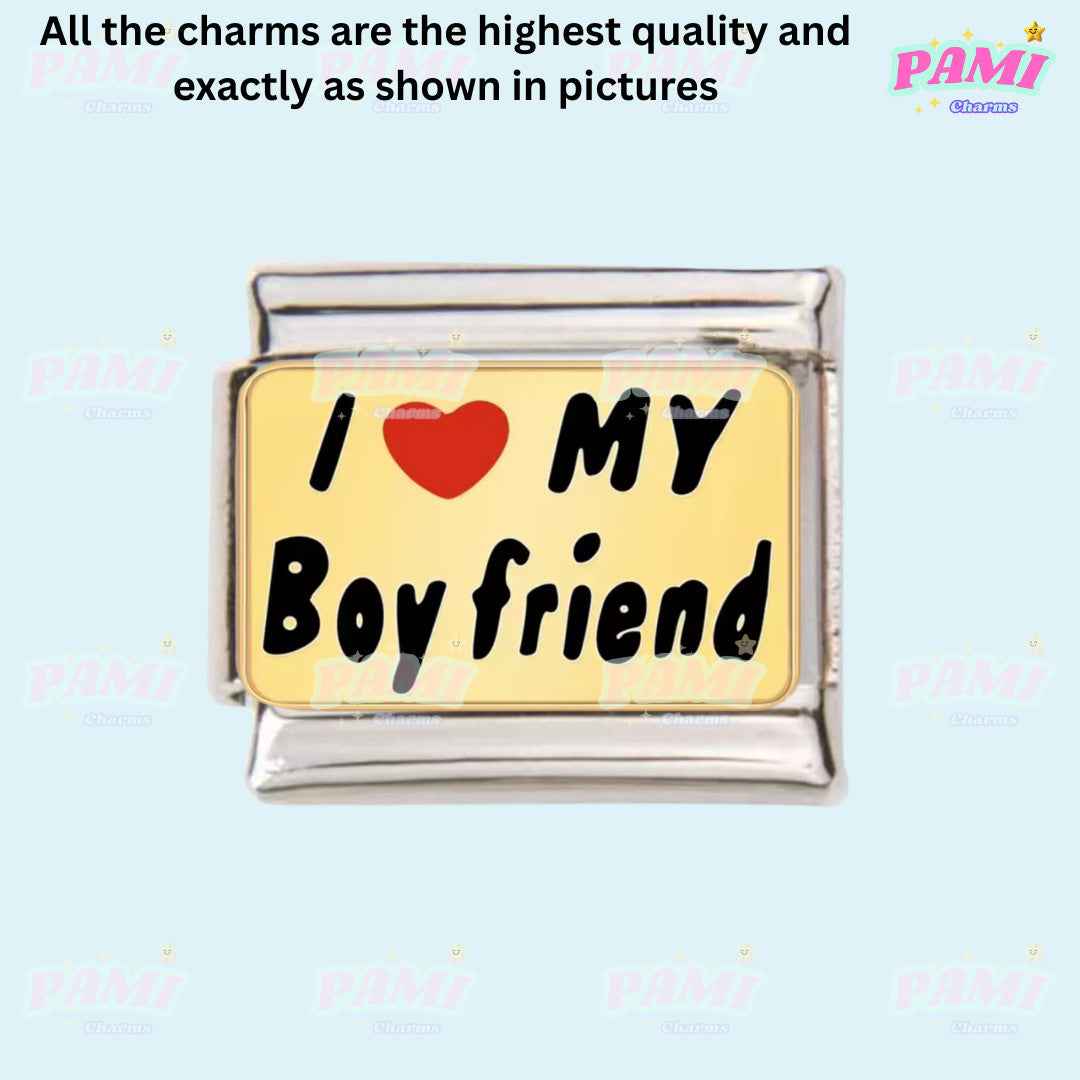 Pami Charms Italian charm with I love my boyfriend design family italian charms