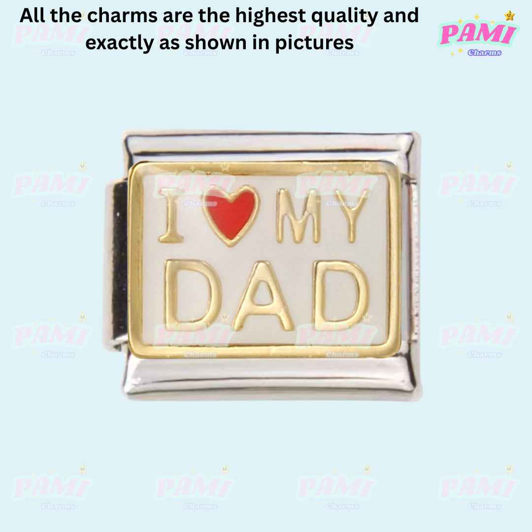 Pami Charms family italian charms gold and silver I love my Dad rectangular charm