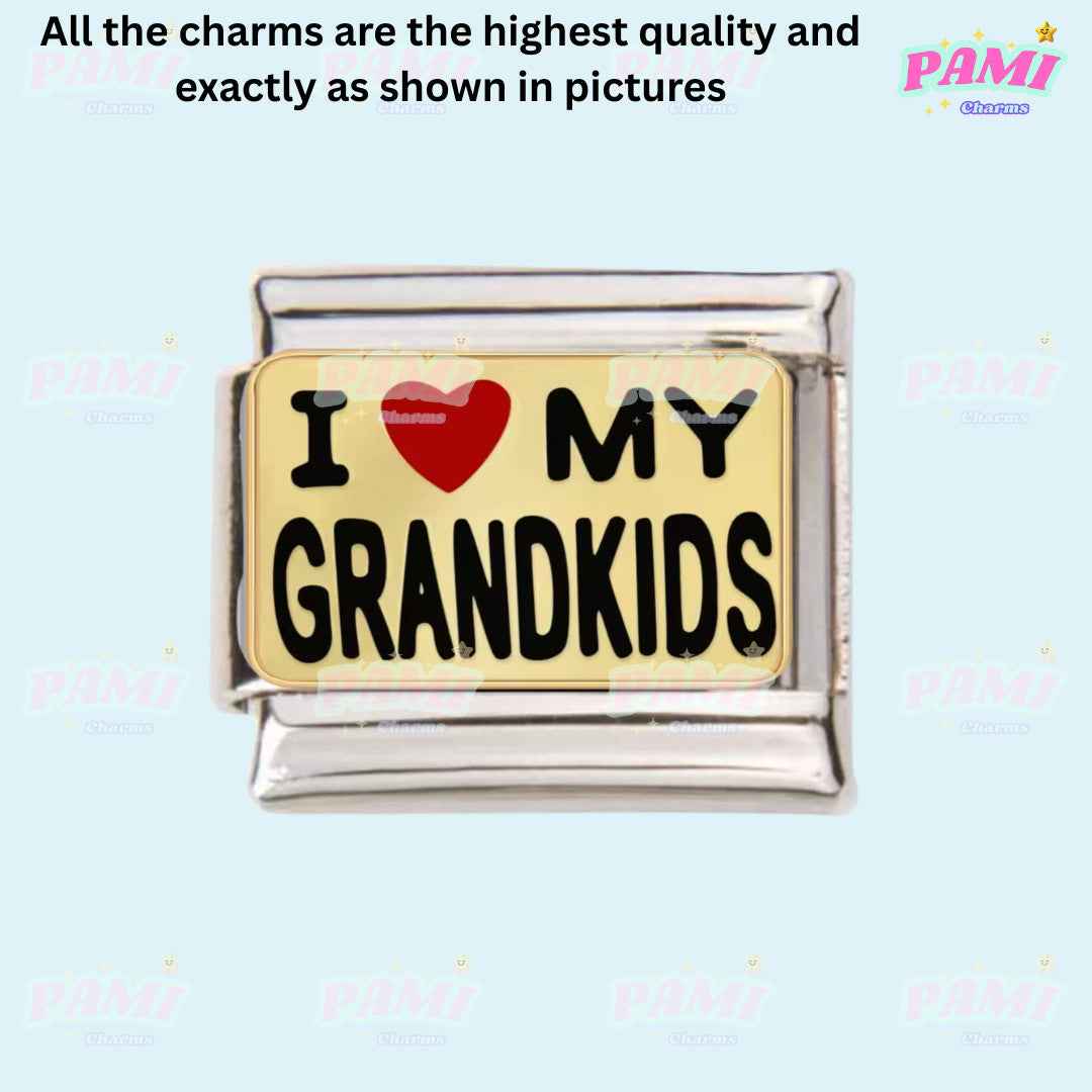Pami Charms family italian charms I love my grandkids silver and gold tone charm
