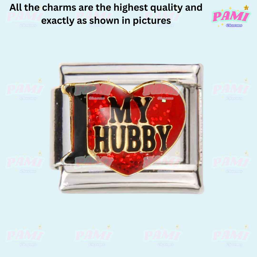 Pami Charms family italian charms I love my hubby red heart charm in silver frame