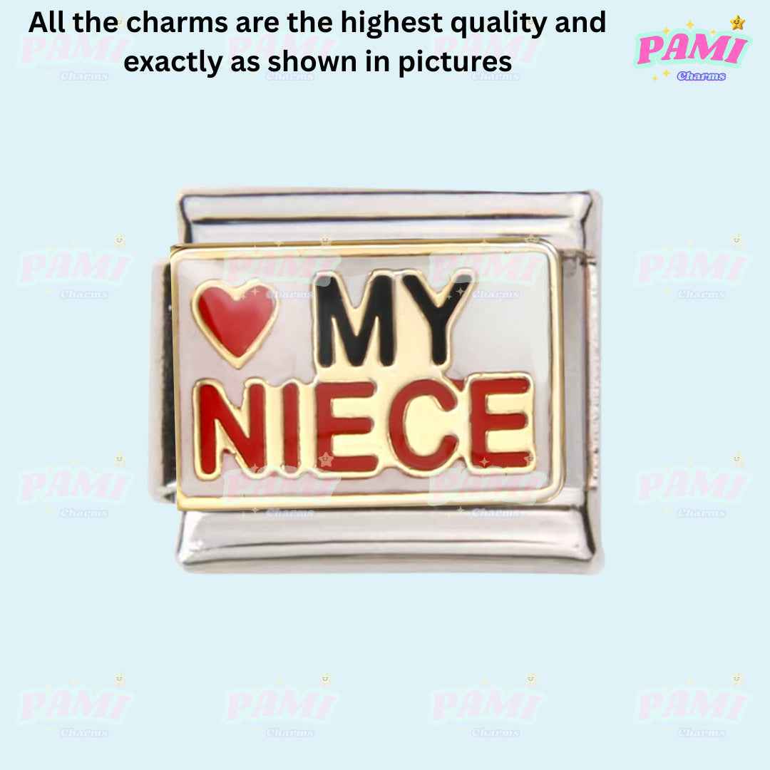 Pami Charms heart my niece family italian charms silver link charm for bracelet