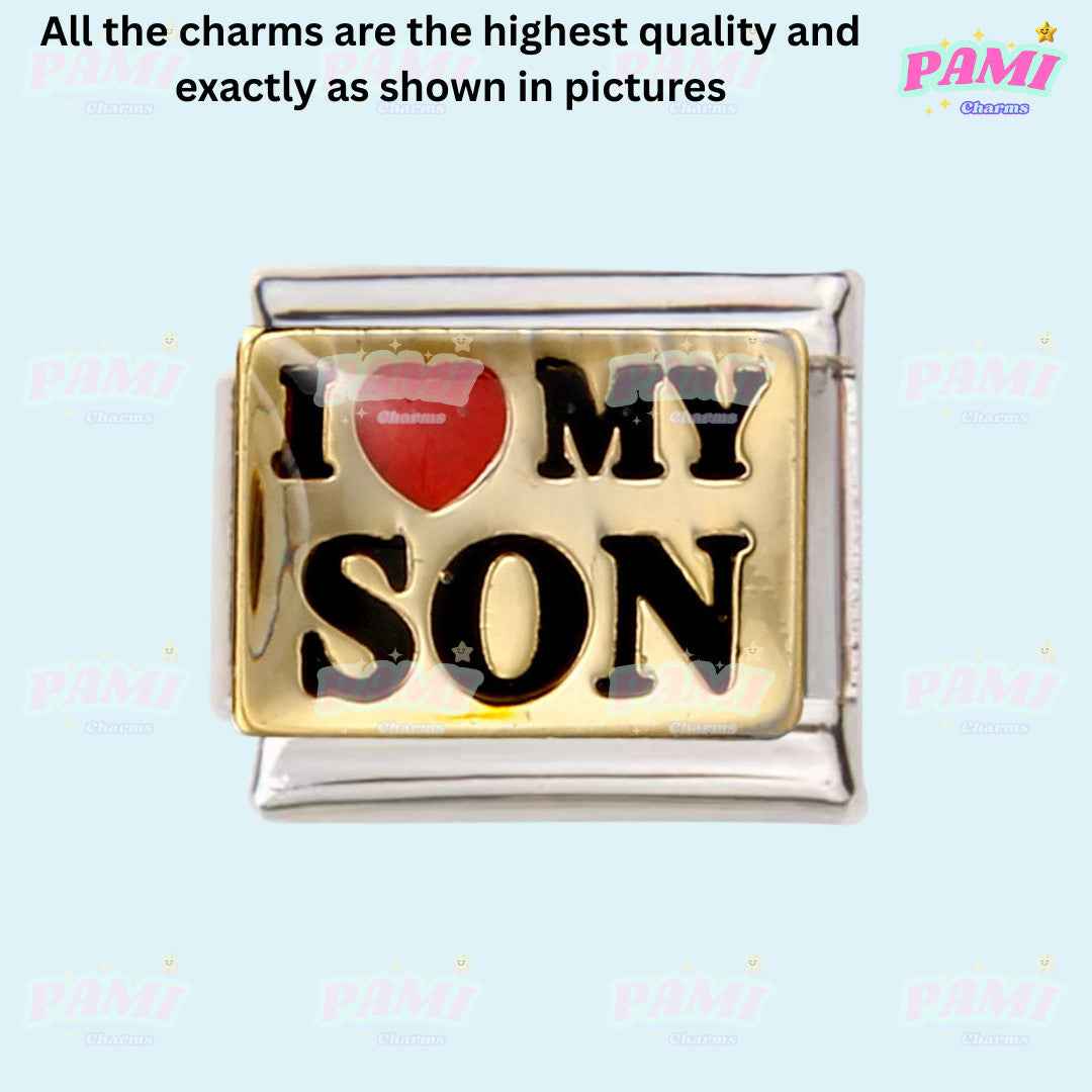 Pami Charms gold and silver I love my son charm family italian charms