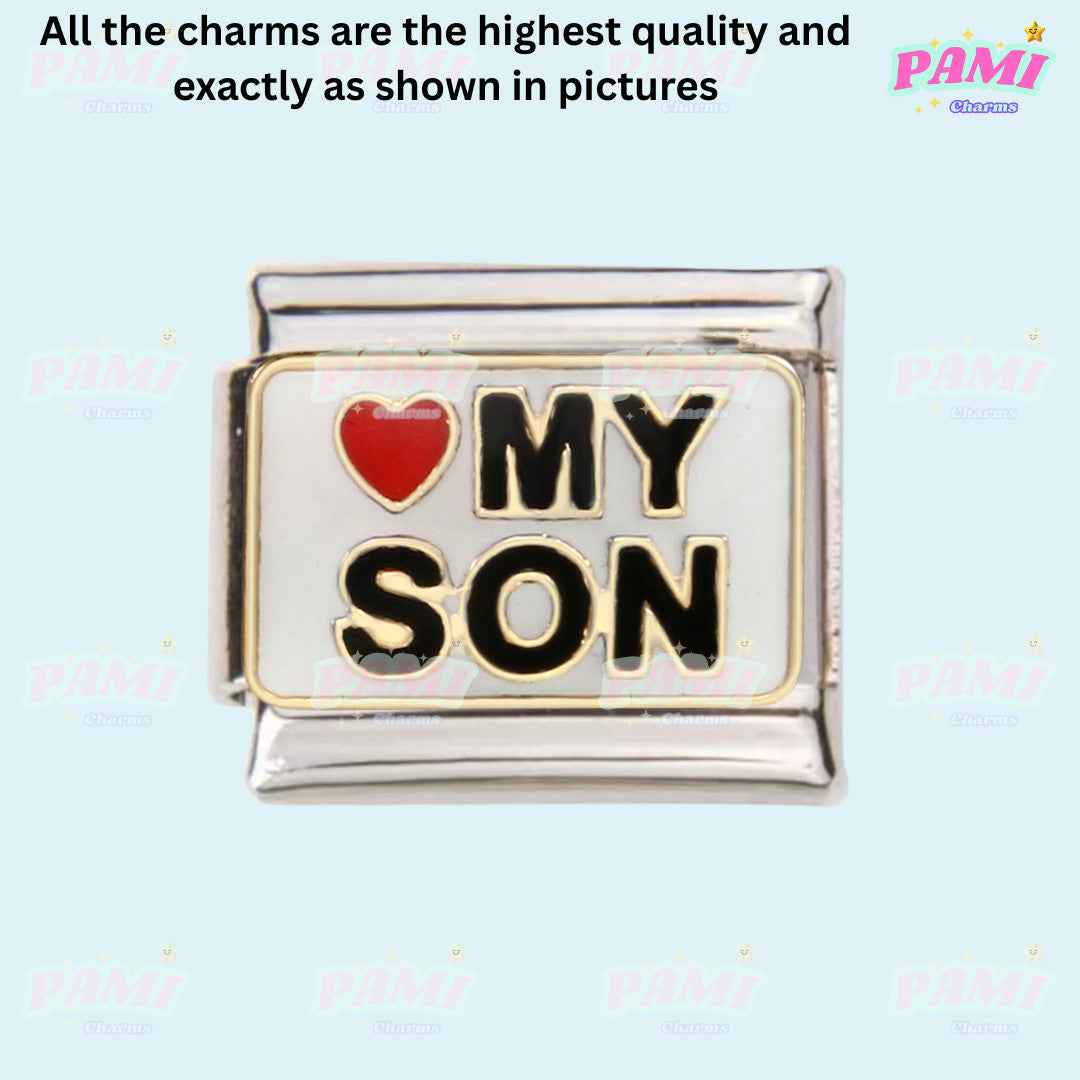 Pami Charms love my son family italian charms silver and gold plated rectangular charm