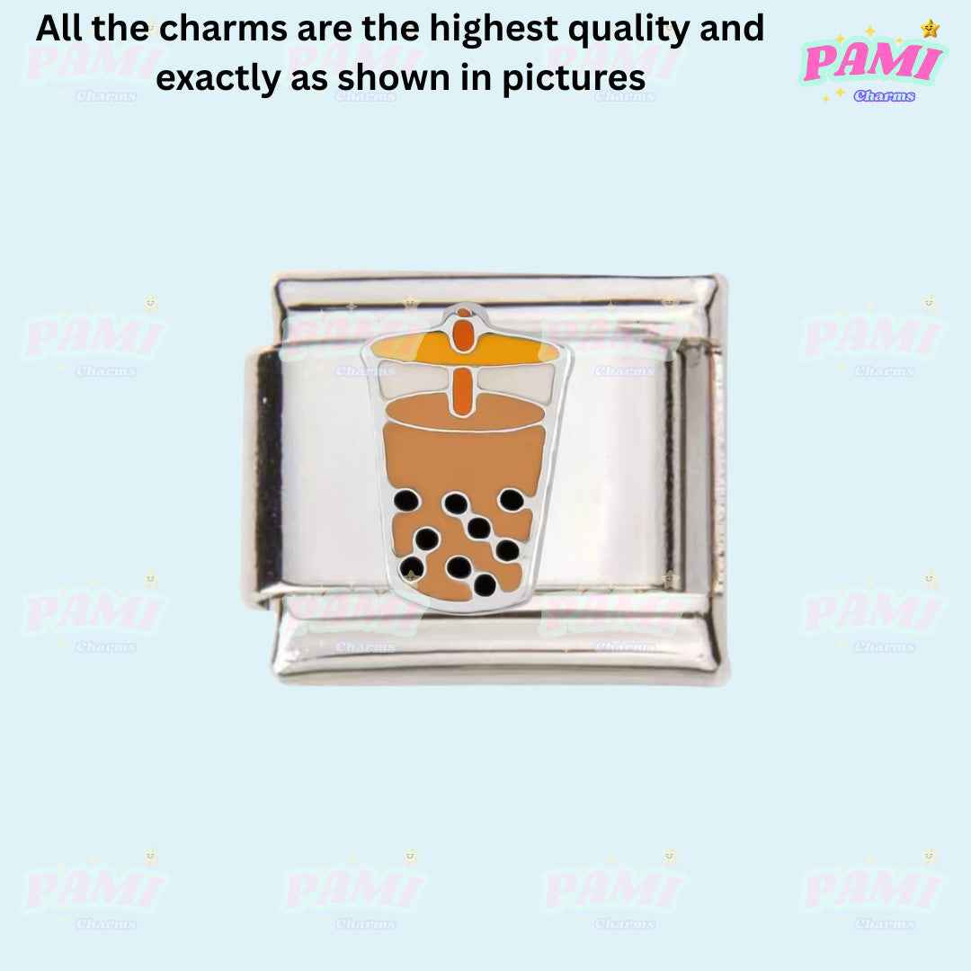Pami Charms Italian charms featuring a bubble tea drink design in food italian charms collection