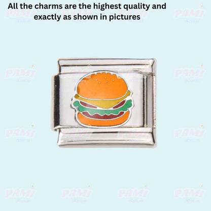 Pami Charms Italian food Italian charms with detailed cheeseburger design in silver frame
