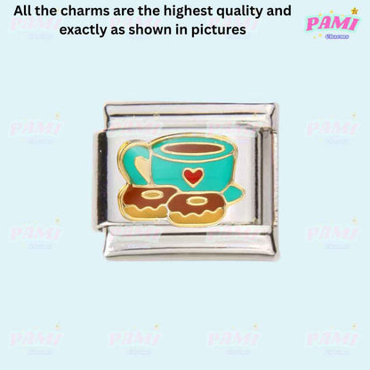 Pami Charms coffee cup with heart and two donuts Italian food italian charms