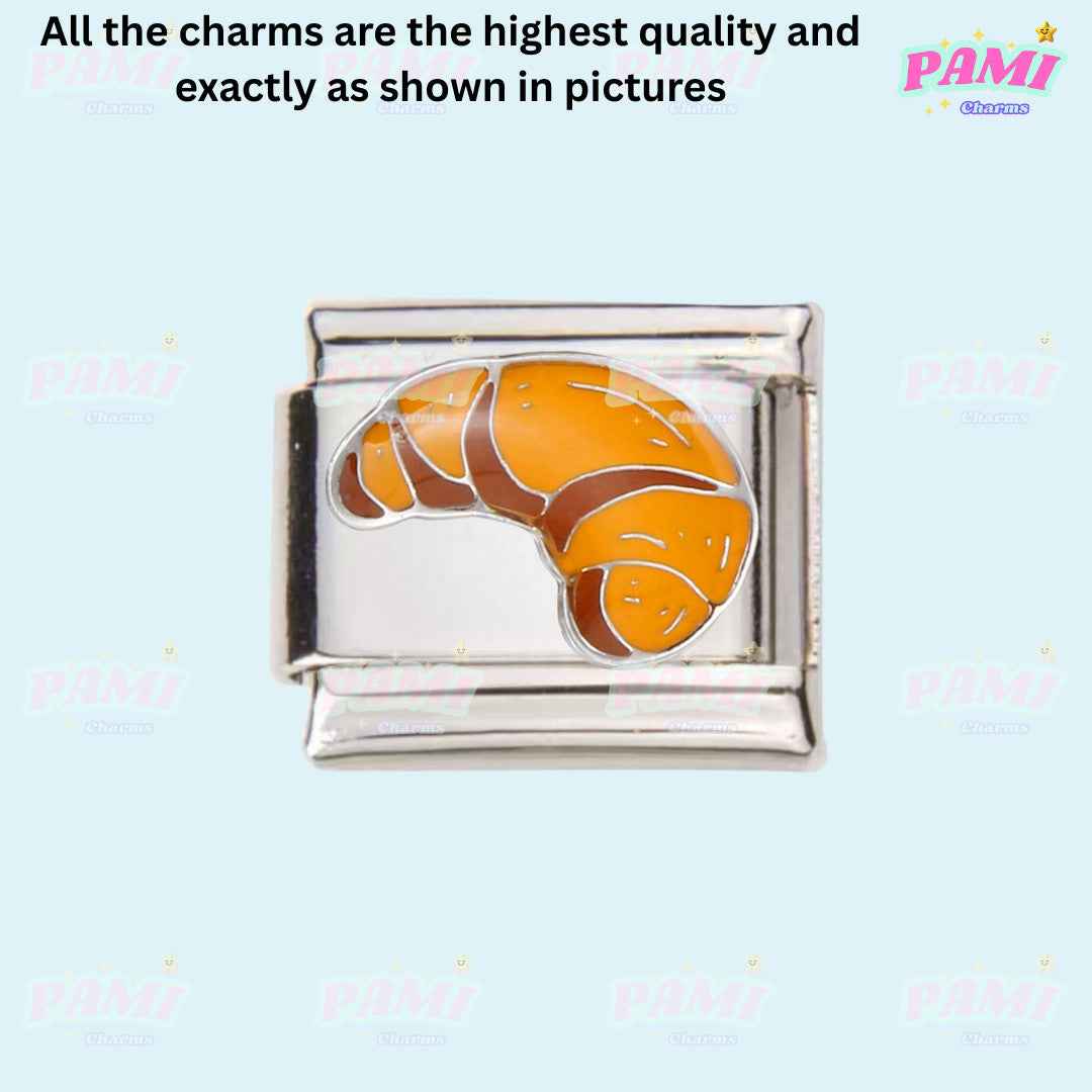 Pami Charms food italian charms featuring a detailed croissant charm on a silver base