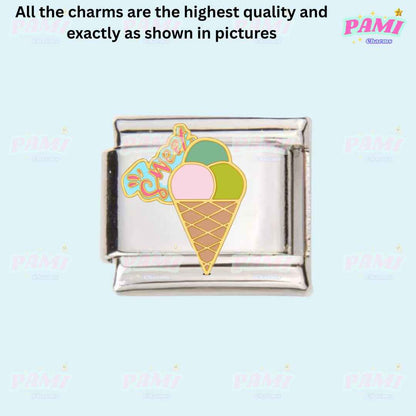 Pami Charms ice cream cone charm with sweet text in colorful design for food italian charms collection
