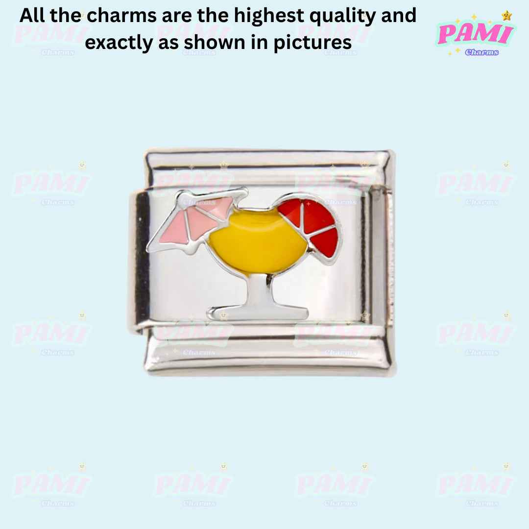 Pami Charms Italian food charms featuring a cocktail glass with umbrella and fruit slice