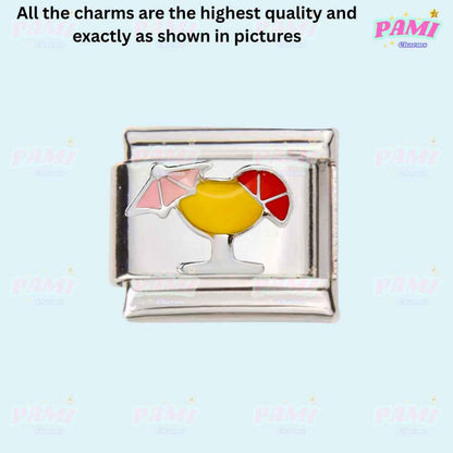 Pami Charms Italian food charms featuring a cocktail glass with umbrella and fruit slice