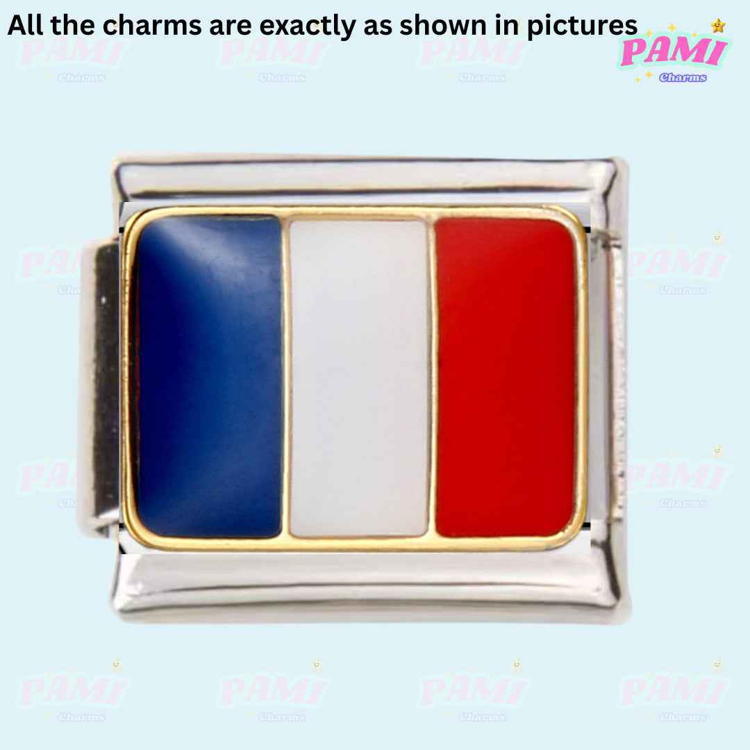 France flag italian charms by Pami Charms featuring a rectangular flag design with blue, white and red stripes