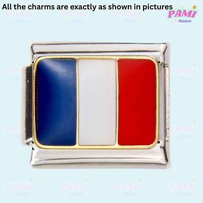 France flag italian charms by Pami Charms featuring a rectangular flag design with blue, white and red stripes