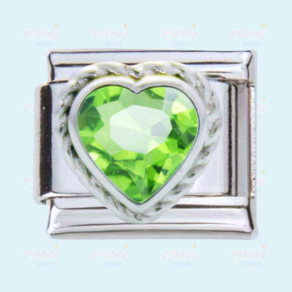 Pami Charms silver gem birth stone italian charms with heart-shaped green gemstone