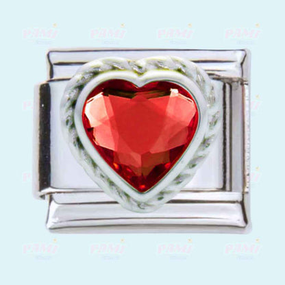 Pami Charms silver gem birth stone italian charms with red heart-shaped gemstone detail