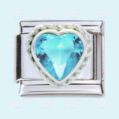 Pami Charms silver heart with blue gem birth stone italian charms for personalized jewelry