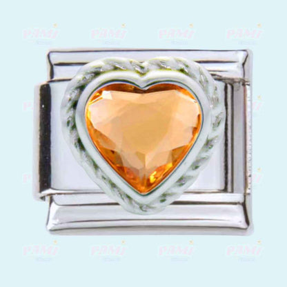 Pami Charms gem birth stone italian charms heart shaped orange gemstone silver charm