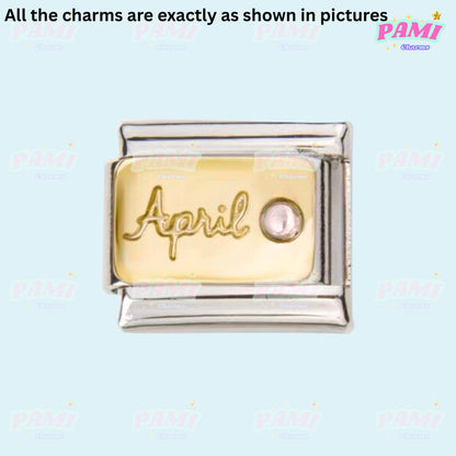 Gold birthstone Italian charms April birthstone charm with silver frame by Pami Charms