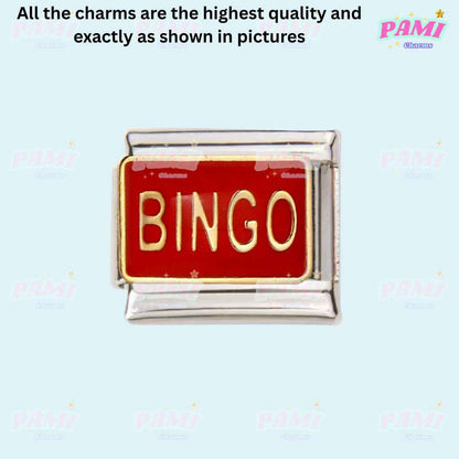 Pami Charms bingo Italian charm with red and gold design for hobbies italian charms collection