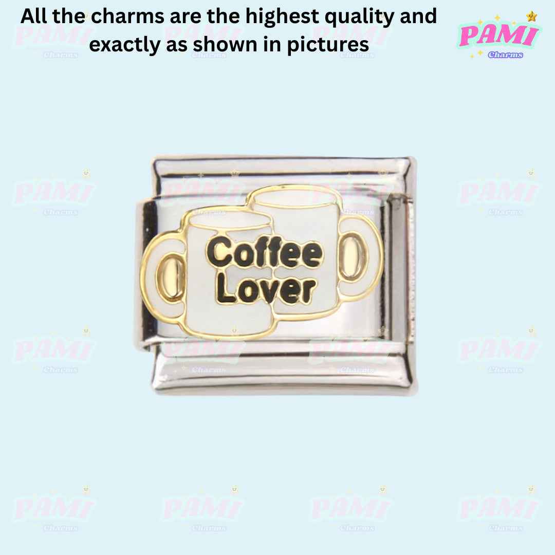 Pami Charms Italian charm featuring Coffee Lover design perfect for hobbies italian charms collection