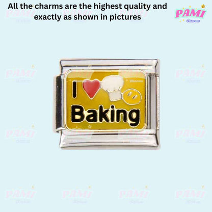 Pami Charms silver Italian charm with I love baking design for hobbies italian charms collection