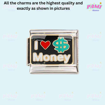 Pami Charms I Love Money Italian charm for hobbies italian charms collection