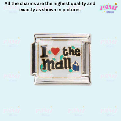 Pami Charms Italian charm with I love the mall text for hobbies italian charms collection
