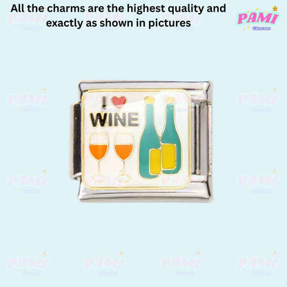 Pami Charms Italian charm with wine bottles and glasses design for hobbies italian charms collection